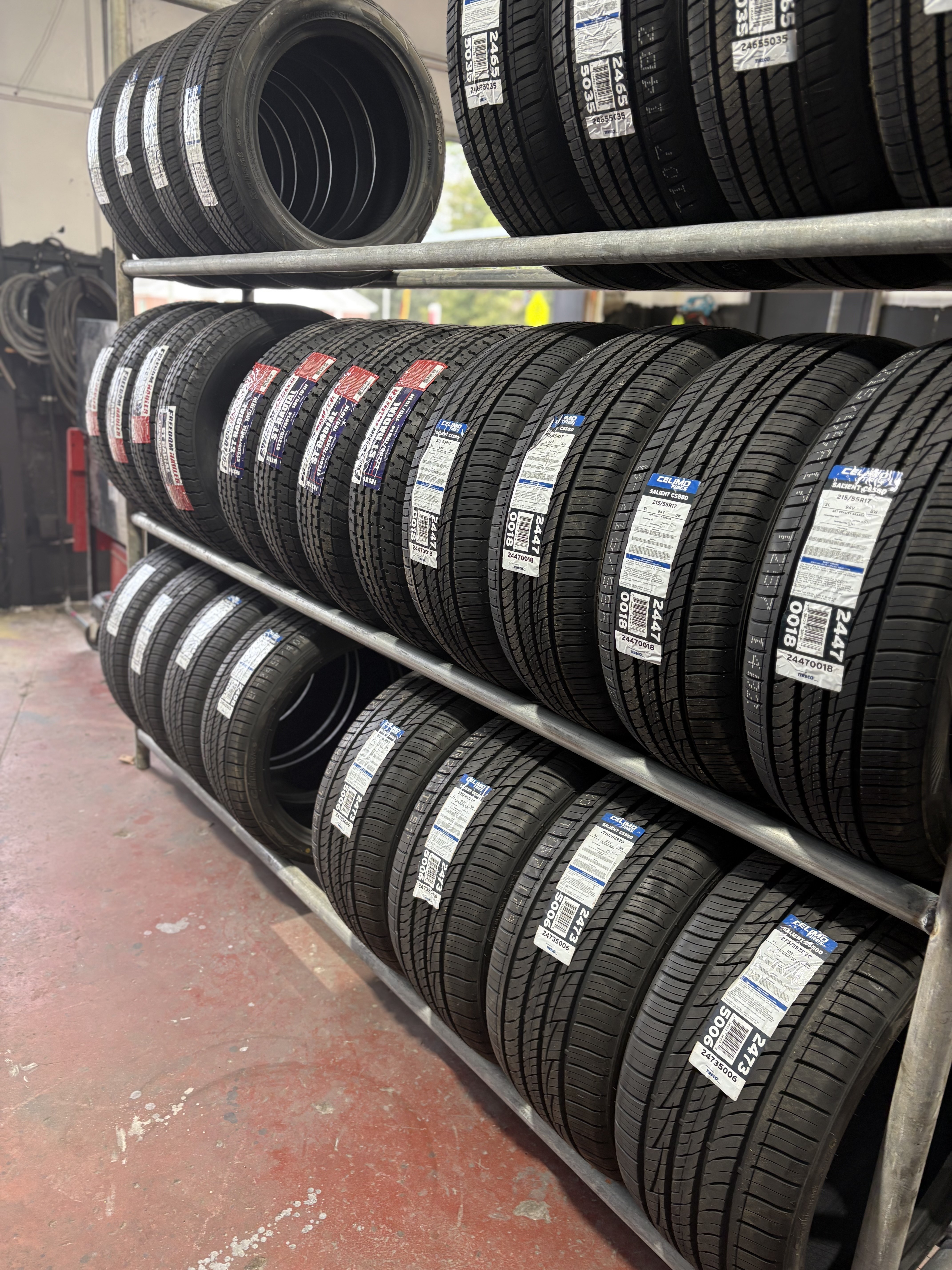 Tire storage and service area